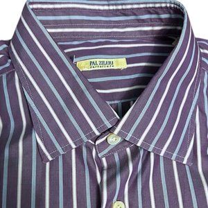 Pal Zileri Sartoriale Purple Button Down Shirt Blue/White Stripe 17/43 Italy
